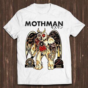 Mothman Graphic T-Shirt – Vintage Horror Cryptid Design – Japanese Text Streetwe
